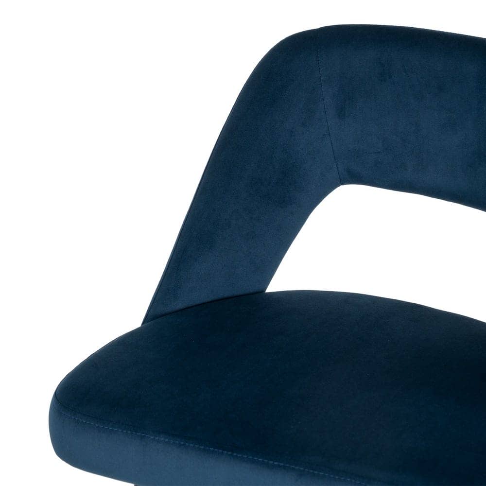 Pack de 2 Taburetes Azules de Tejido y Metal con Detalles Dorados - Altura 105 cm, Ideal para Barras y Mesas Altas, Comodidad y Estilo Moderno - Imagen 5
