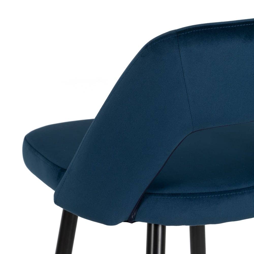 Pack de 2 Taburetes Azules de Tejido y Metal con Detalles Dorados - Altura 105 cm, Ideal para Barras y Mesas Altas, Comodidad y Estilo Moderno - Imagen 9