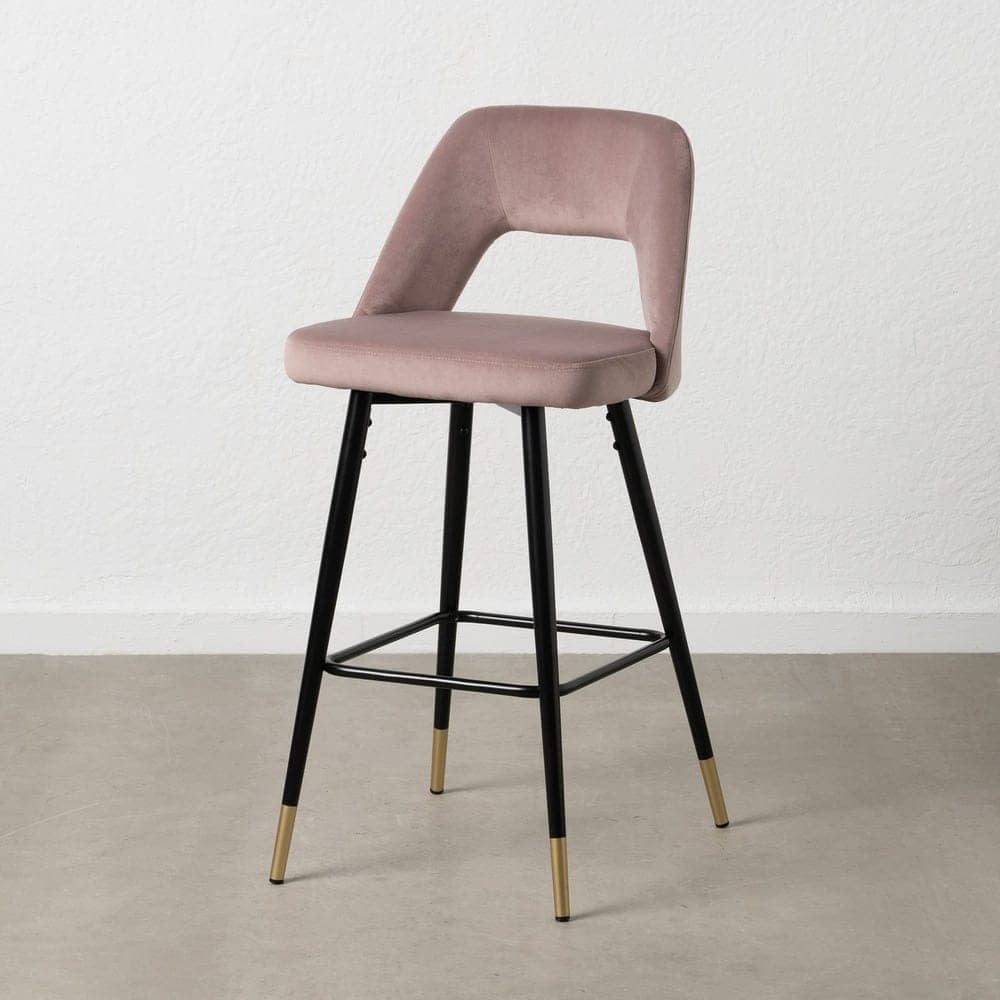 Pack de 2 Taburetes Rosa de Tejido Suave y Metal con Detalles Dorados - Altura 105 cm para Barras y Mesas Altas - Imagen 14
