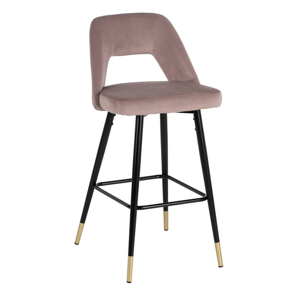 Pack de 2 Taburetes Rosa de Tejido Suave y Metal con Detalles Dorados - Altura 105 cm para Barras y Mesas Altas - Imagen 2