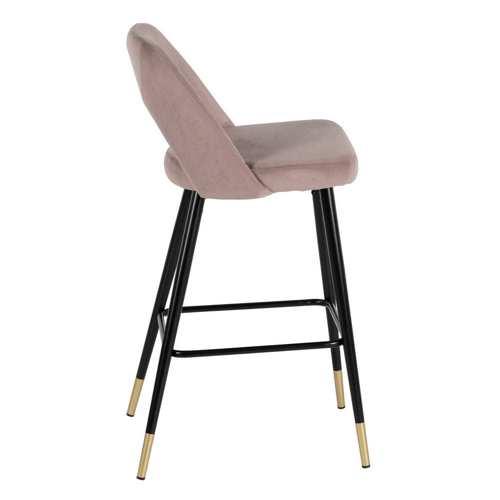 Pack de 2 Taburetes Rosa de Tejido Suave y Metal con Detalles Dorados - Altura 105 cm para Barras y Mesas Altas - Imagen 3