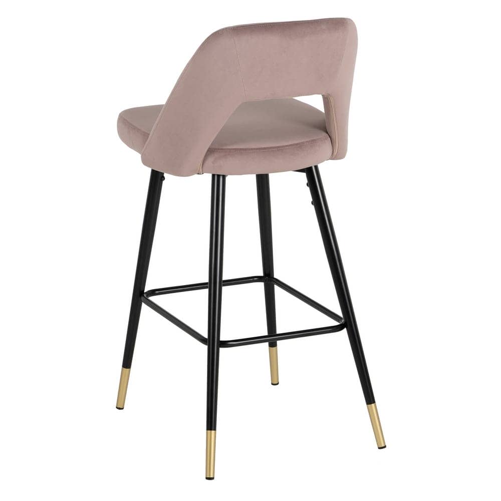 Pack de 2 Taburetes Rosa de Tejido Suave y Metal con Detalles Dorados - Altura 105 cm para Barras y Mesas Altas - Imagen 4