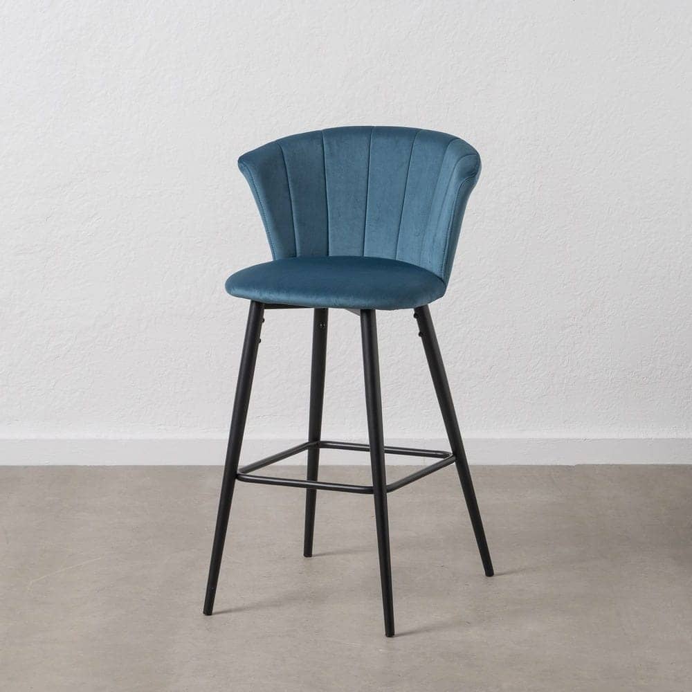 Pack de 2 Taburetes de Terciopelo Azul con Patas de Metal - Elegancia y Comodidad para Barras y Mesas Altas, 98 cm de Altura - Imagen 14