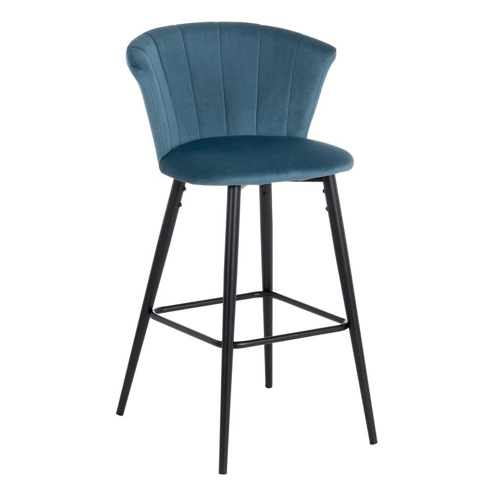 Pack de 2 Taburetes de Terciopelo Azul con Patas de Metal - Elegancia y Comodidad para Barras y Mesas Altas, 98 cm de Altura - Imagen 2