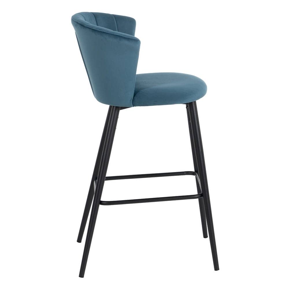 Pack de 2 Taburetes de Terciopelo Azul con Patas de Metal - Elegancia y Comodidad para Barras y Mesas Altas, 98 cm de Altura - Imagen 3