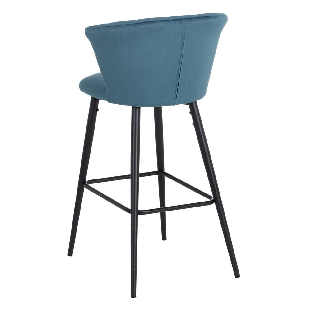 Pack de 2 Taburetes de Terciopelo Azul con Patas de Metal - Elegancia y Comodidad para Barras y Mesas Altas, 98 cm de Altura - Imagen 4