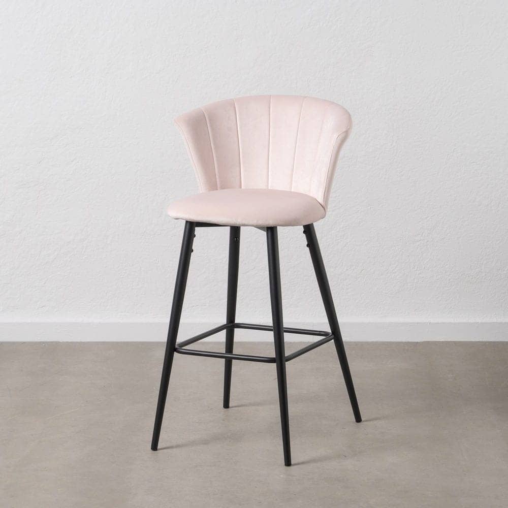 Pack de 2 Taburetes de Terciopelo Rosa con Respaldo y Patas de Metal - Altura 72 cm, Diseño Elegante y Confortable para Barras y Mesas Altas - Imagen 14