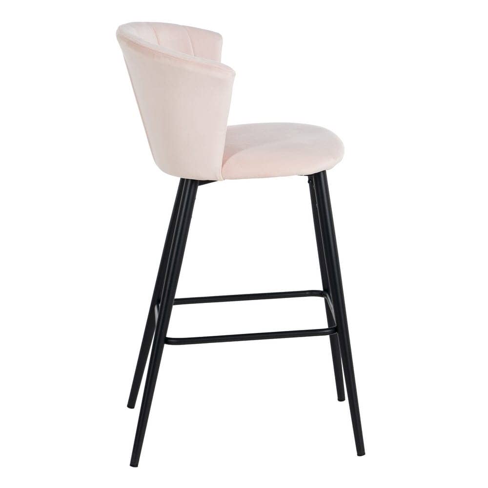 Pack de 2 Taburetes de Terciopelo Rosa con Respaldo y Patas de Metal - Altura 72 cm, Diseño Elegante y Confortable para Barras y Mesas Altas - Imagen 3