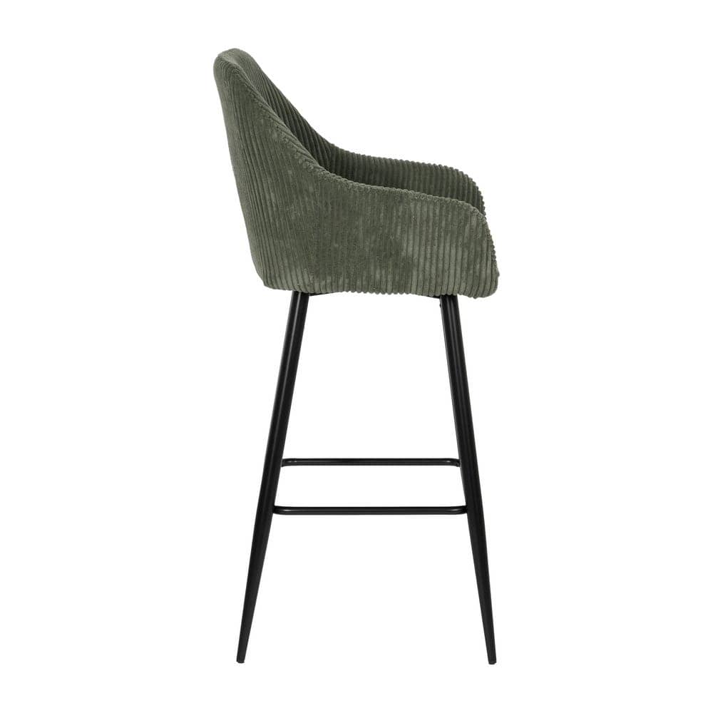 Pack de 2 Taburetes Verdes de Pana con Patas de Hierro - Diseño Moderno y Confort Ergonomico para Cocinas y Bares Altos - Imagen 3