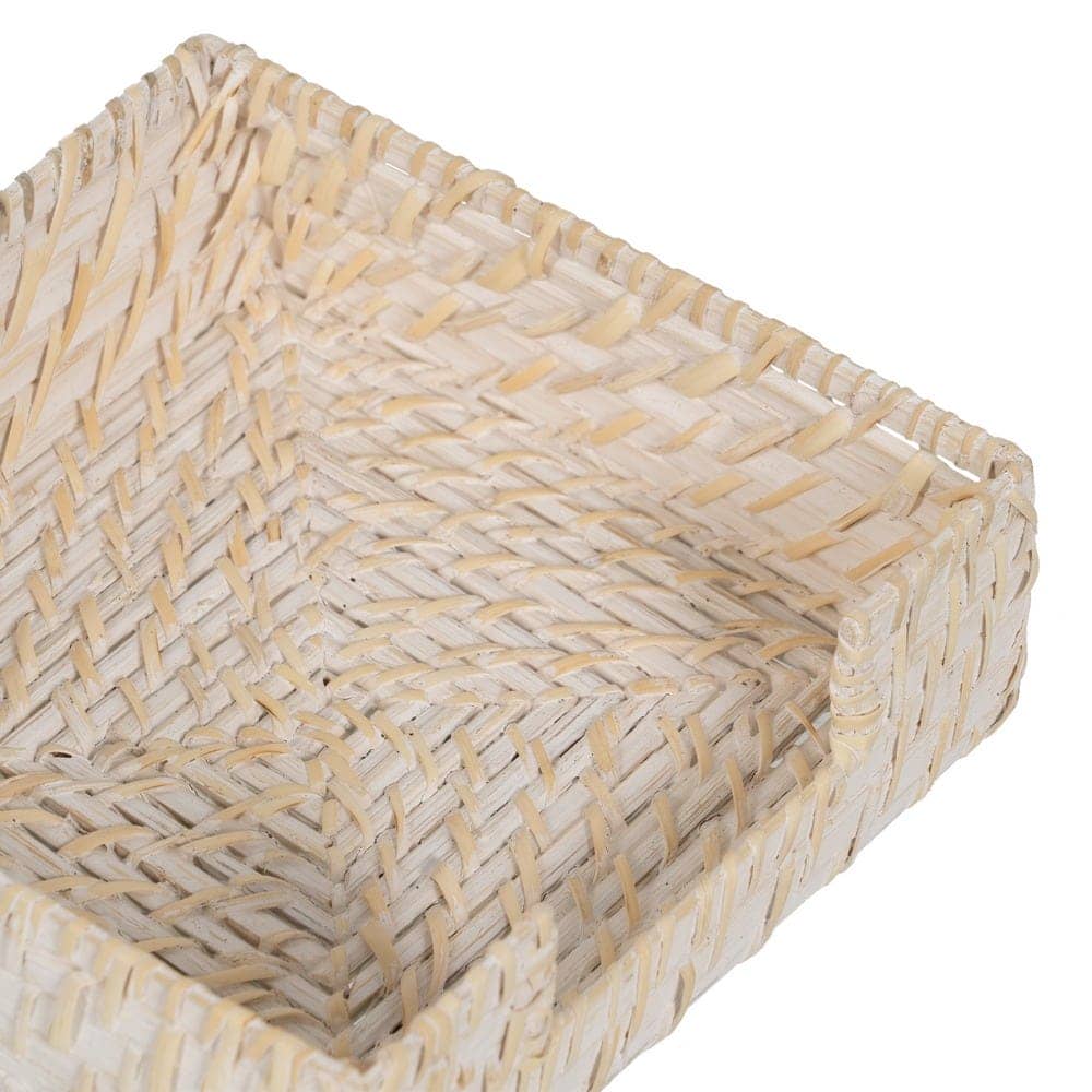 Pack de 3 Servilleteros Blancos de Fibra Natural (Ratán y Bambú) para Cocina - Medidas 18x18x6 cm - Imagen 2