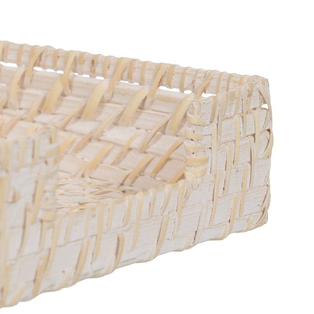 Pack de 3 Servilleteros Blancos de Fibra Natural (Ratán y Bambú) para Cocina - Medidas 18x18x6 cm - Imagen 3