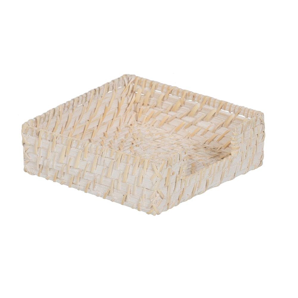 Pack de 3 Servilleteros Blancos de Fibra Natural (Ratán y Bambú) para Cocina - Medidas 18x18x6 cm