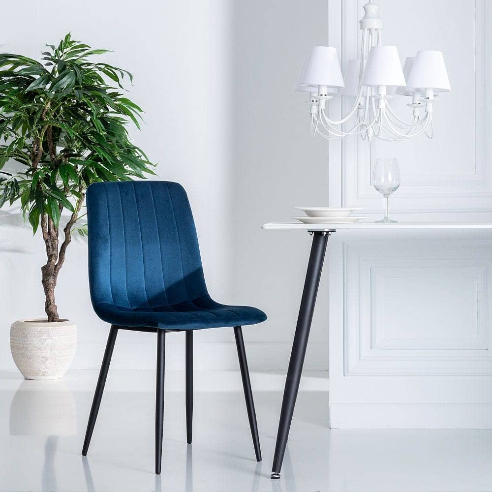 Pack de 4 Sillas Laurent Azul Oscuro de Terciopelo - Elegantes y Modernas para Comedores y Salones - Comodidad y Estilo en 88,5 cm - Imagen 12
