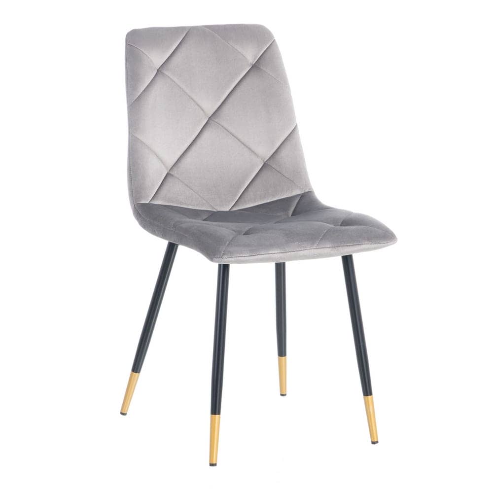 Pack de 4 Sillas de Terciopelo Gris Remy con Estructura de Metal y Detalles Dorados - Elegancia y Comodidad para Comedor y Oficina - Imagen 2