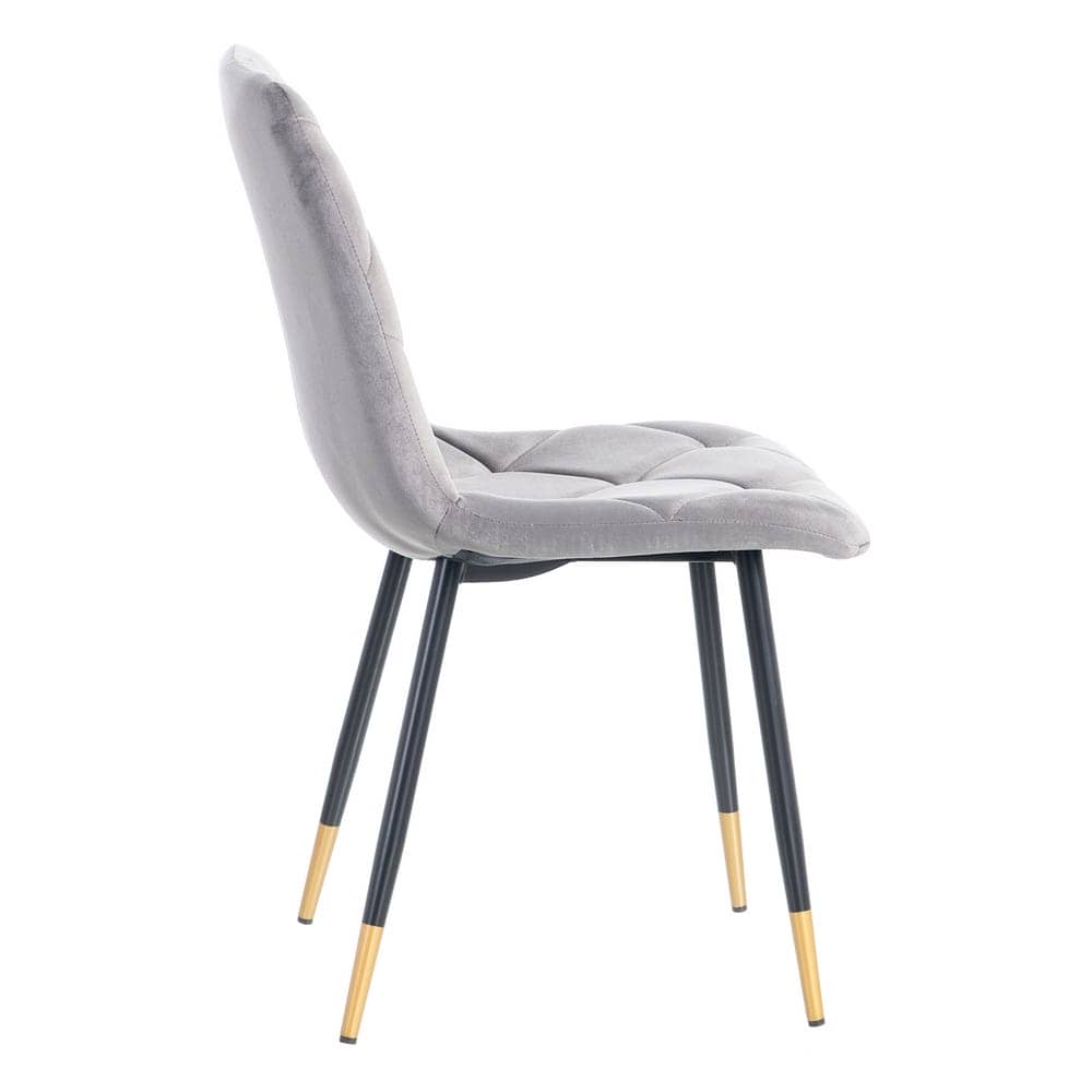 Pack de 4 Sillas de Terciopelo Gris Remy con Estructura de Metal y Detalles Dorados - Elegancia y Comodidad para Comedor y Oficina - Imagen 3