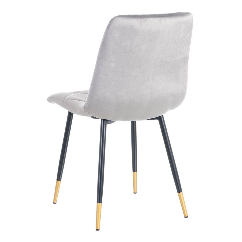 Pack de 4 Sillas de Terciopelo Gris Remy con Estructura de Metal y Detalles Dorados - Elegancia y Comodidad para Comedor y Oficina - Imagen 4
