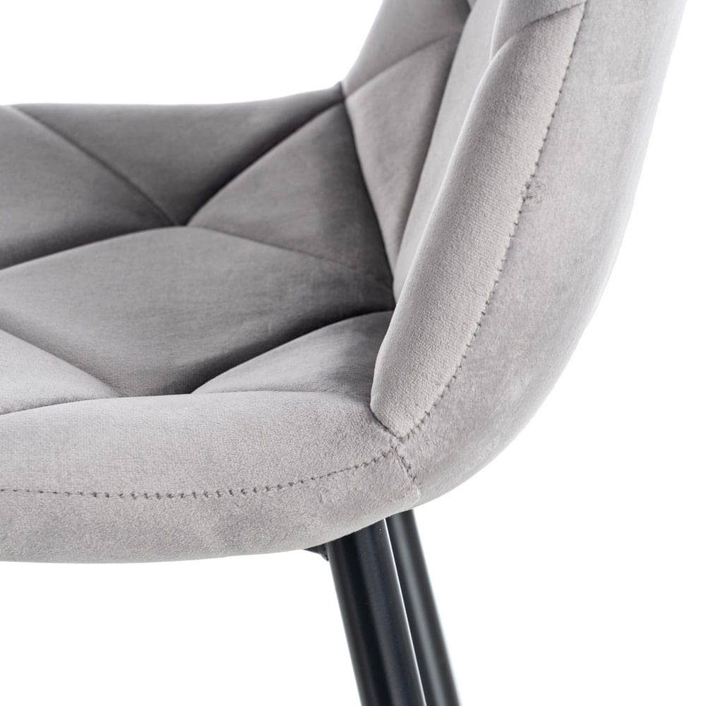 Pack de 4 Sillas de Terciopelo Gris Remy con Estructura de Metal y Detalles Dorados - Elegancia y Comodidad para Comedor y Oficina - Imagen 6