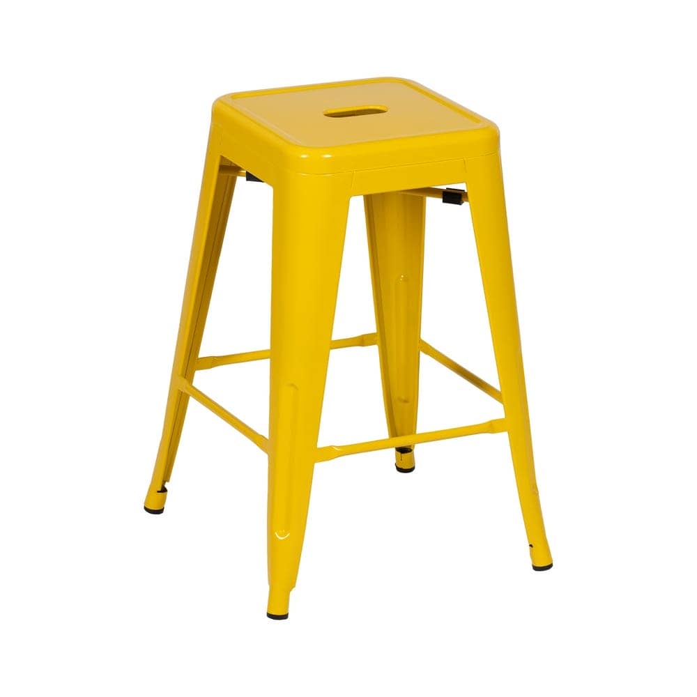 Pack de 4 Taburetes Amarillo Metal Dallas 61 cm - Diseño Industrial y Resistente para Cocina y Bar - Imagen 2