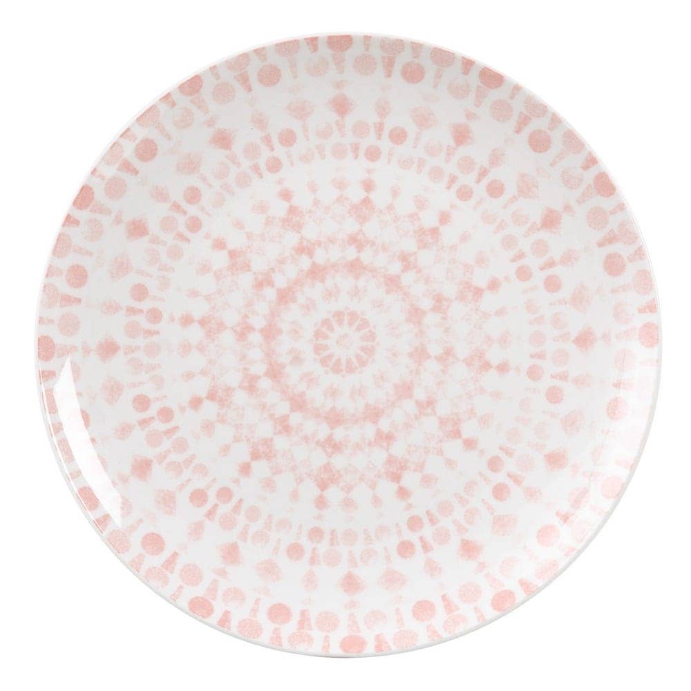 Pack de 6 Platos Llanos de Porcelana Rosa y Blanco de 27 cm - Elegancia y Durabilidad para tu Mesa