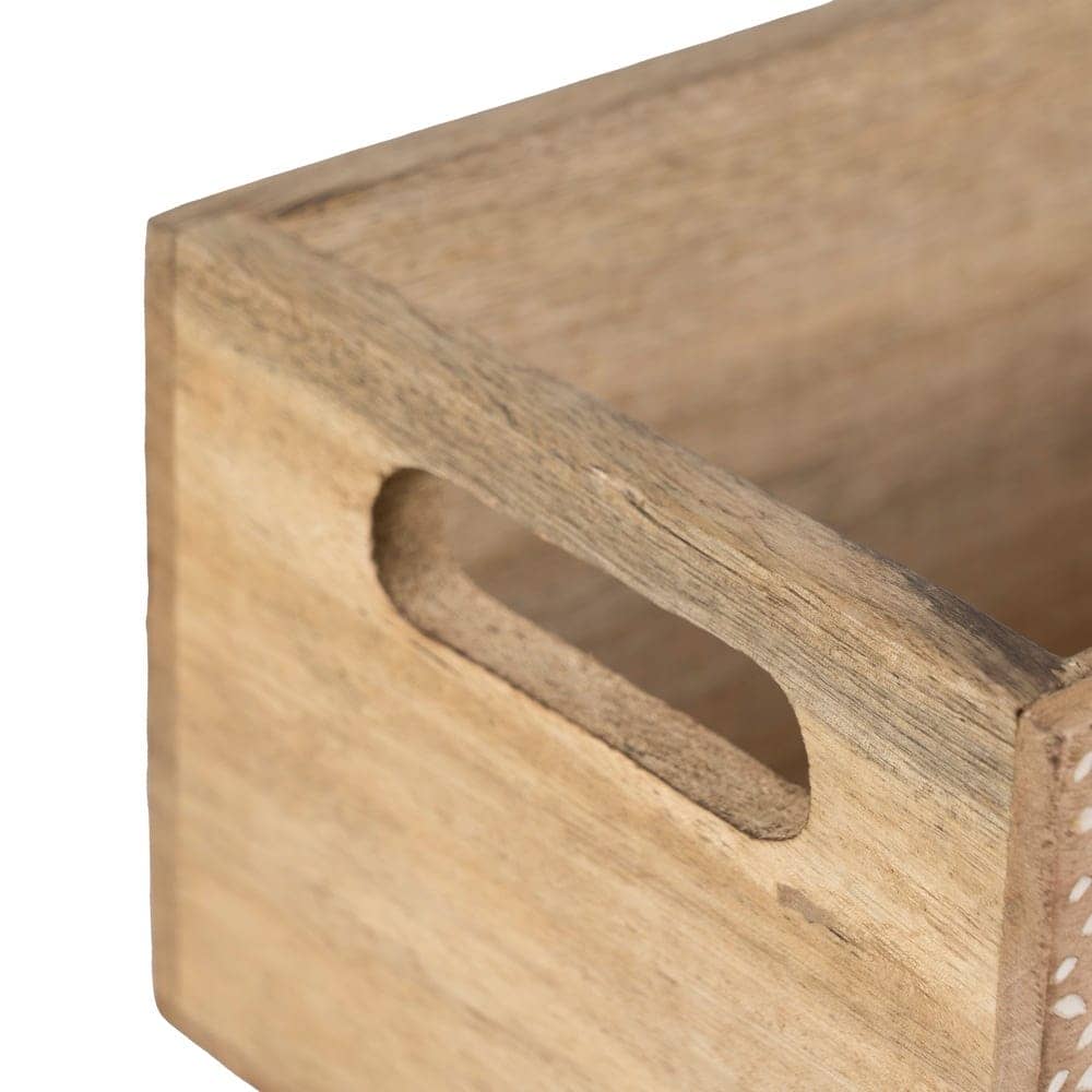 Set de 2 Cajas de Madera de Mango Blancas y Naturales - Medidas 24x16x11 cm y 21x13x8 cm - Decoración y Almacenaje Elegante - Imagen 3