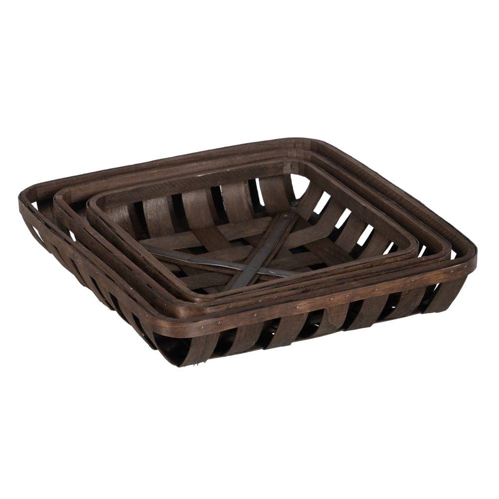 Set de 3 Cestas de Madera Marrón - Medidas L: 52x52x11.5cm, M: 45x45x10cm, S: 39x39x8cm - Decoración y Almacenaje Elegante - Imagen 2