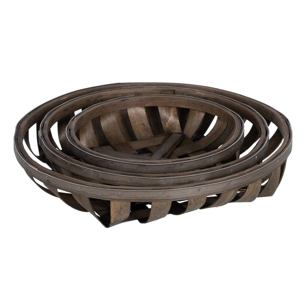 Set de 3 Cestas de Madera Marrón - Medidas: Grande 51x51x9 cm, Mediana 41.5x41.5x7 cm, Pequeña 32.5x32.5x7 cm - Ideal para Almacenaje y Decoración - Imagen 2