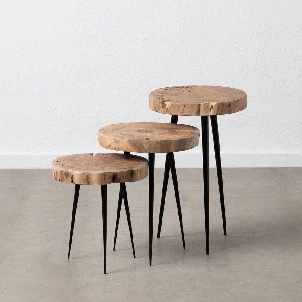 Set de 3 Mesitas de Madera de Acacia y Hierro - Diseño Natural y Contemporáneo (62,3 cm) para Salones y Dormitorios - Imagen 13