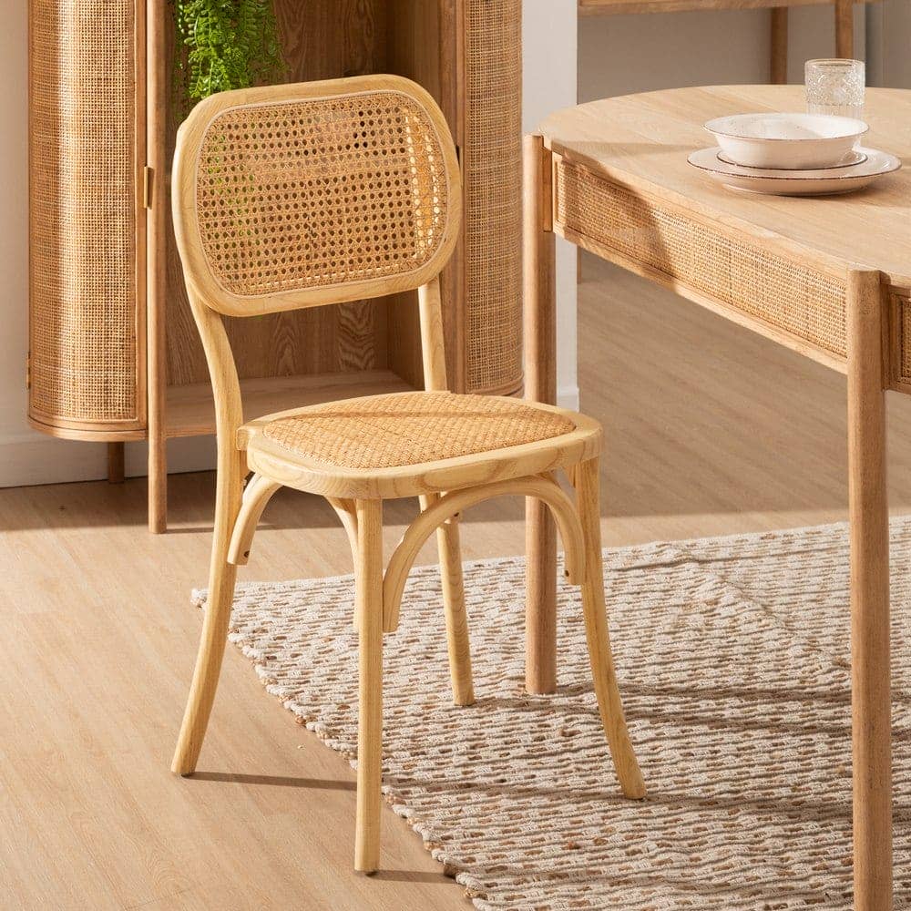Silla Apilable de Olmo con Asiento de Ratán Trenzado - Modelo Emerson 88 cm | Elegancia y Comodidad para tu Comedor - Imagen 13