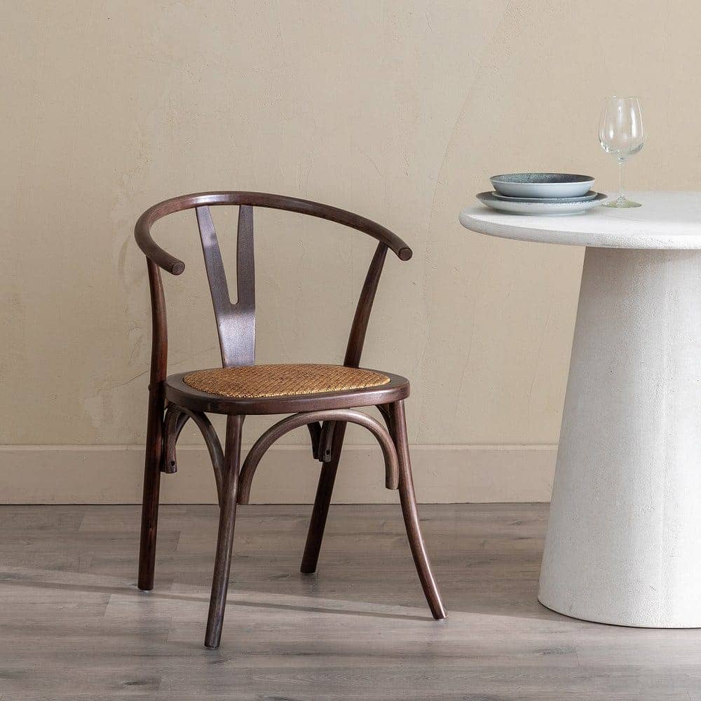 Silla Camden de Madera de Haya y Asiento de Ratán en Color Chocolate - 81 cm de Elegancia y Confort para tu Hogar - Imagen 14