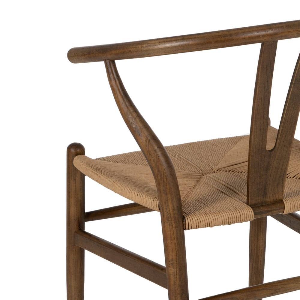 Silla de Madera de Olmo Marrón Cole con Asiento de Ratán Trenzado - Elegancia Rústica para tu Hogar (78 cm) - Imagen 9