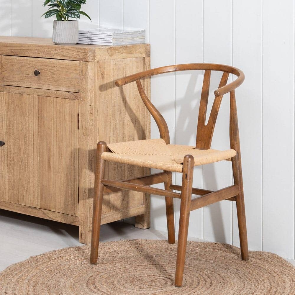Silla de Madera de Olmo Marrón Cole con Asiento de Ratán Trenzado - Elegancia Rústica para tu Hogar (78 cm) - Imagen 13
