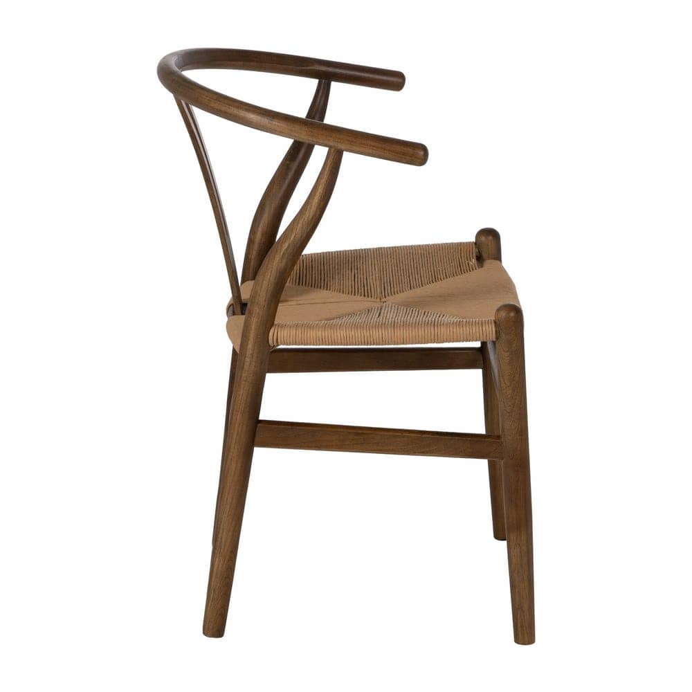 Silla de Madera de Olmo Marrón Cole con Asiento de Ratán Trenzado - Elegancia Rústica para tu Hogar (78 cm) - Imagen 2