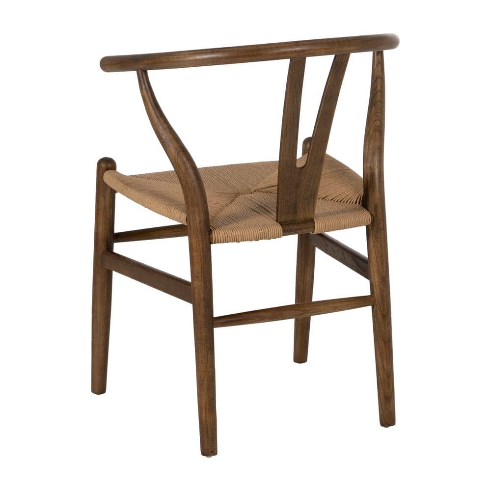 Silla de Madera de Olmo Marrón Cole con Asiento de Ratán Trenzado - Elegancia Rústica para tu Hogar (78 cm) - Imagen 3