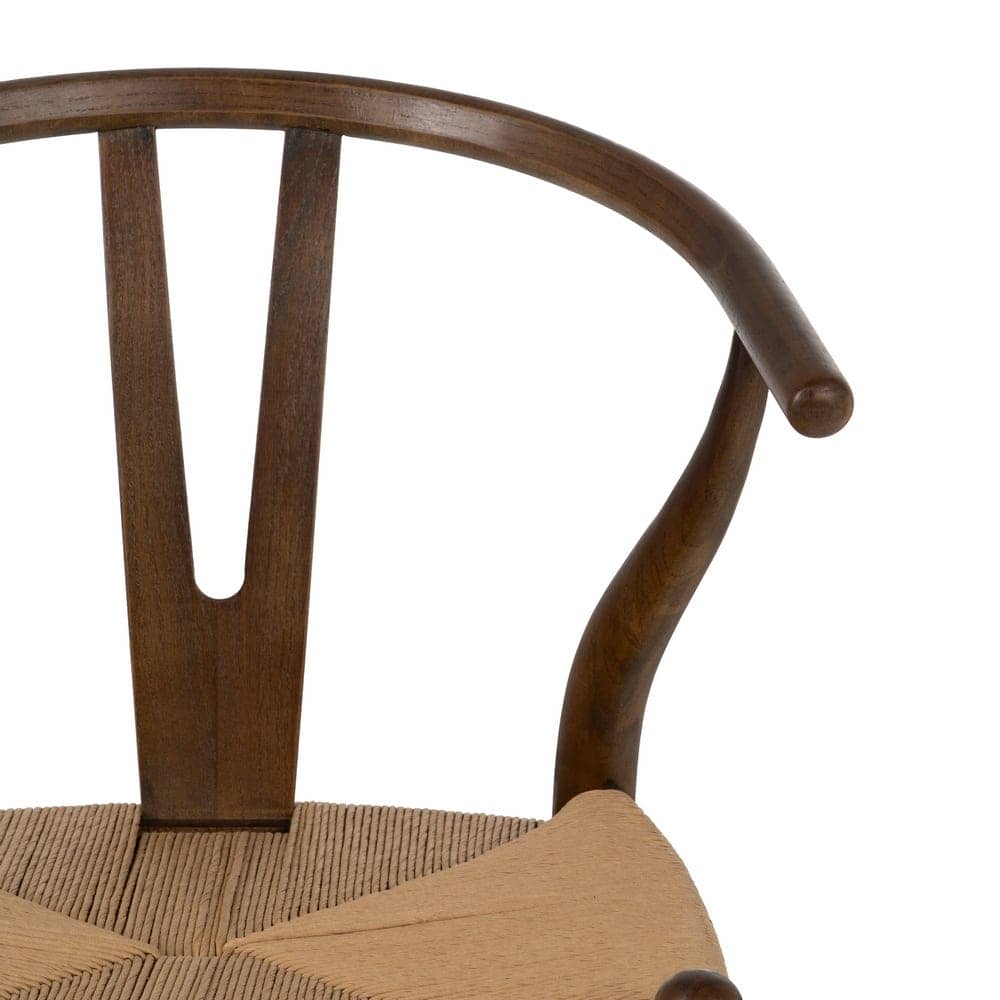 Silla de Madera de Olmo Marrón Cole con Asiento de Ratán Trenzado - Elegancia Rústica para tu Hogar (78 cm) - Imagen 4