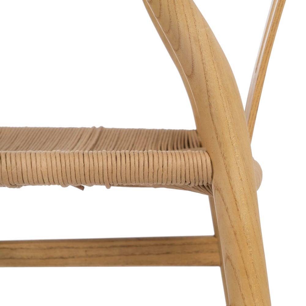 Silla de Madera de Olmo Valric 78 cm - Diseño Escandinavo con Asiento de Ratán Tejido y Reposabrazos Ergonómicos - Imagen 9