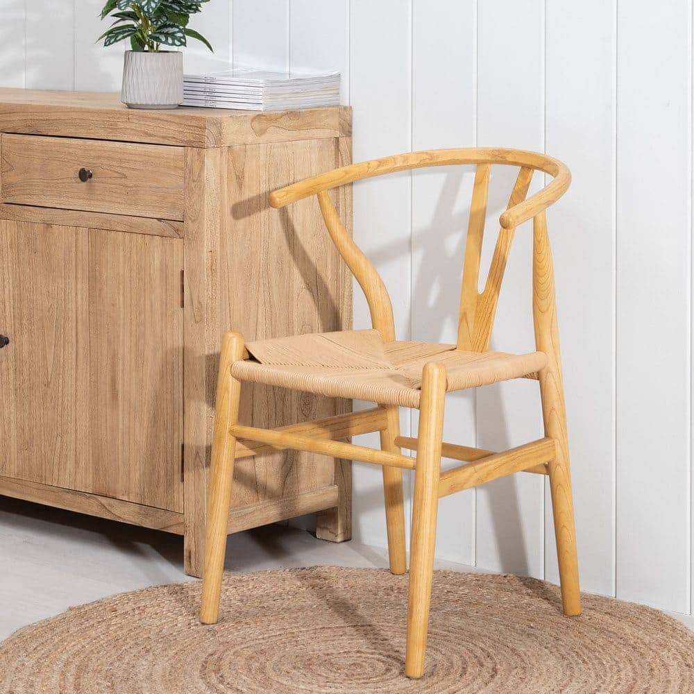 Silla de Madera de Olmo Valric 78 cm - Diseño Escandinavo con Asiento de Ratán Tejido y Reposabrazos Ergonómicos - Imagen 14