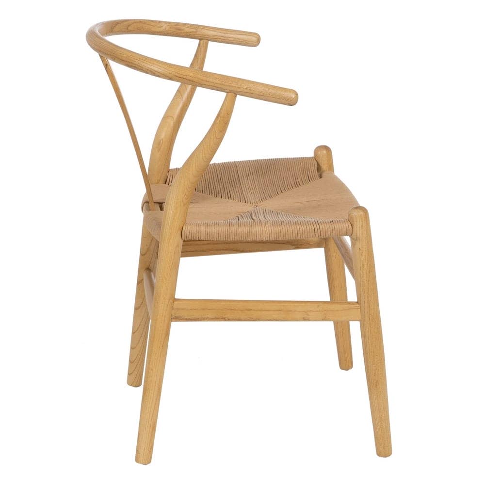 Silla de Madera de Olmo Valric 78 cm - Diseño Escandinavo con Asiento de Ratán Tejido y Reposabrazos Ergonómicos - Imagen 2