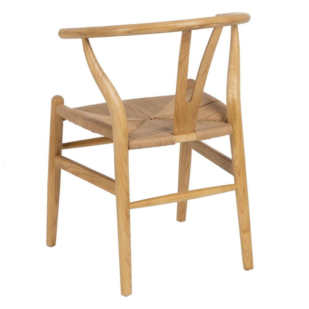Silla de Madera de Olmo Valric 78 cm - Diseño Escandinavo con Asiento de Ratán Tejido y Reposabrazos Ergonómicos - Imagen 3