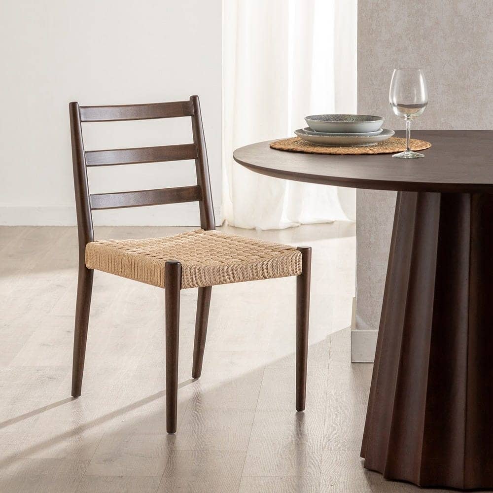 Silla Adler Marrón de Madera y Fibra Natural - Diseño Moderno y Cómodo para Comedor y Salón (80 cm) - Imagen 13