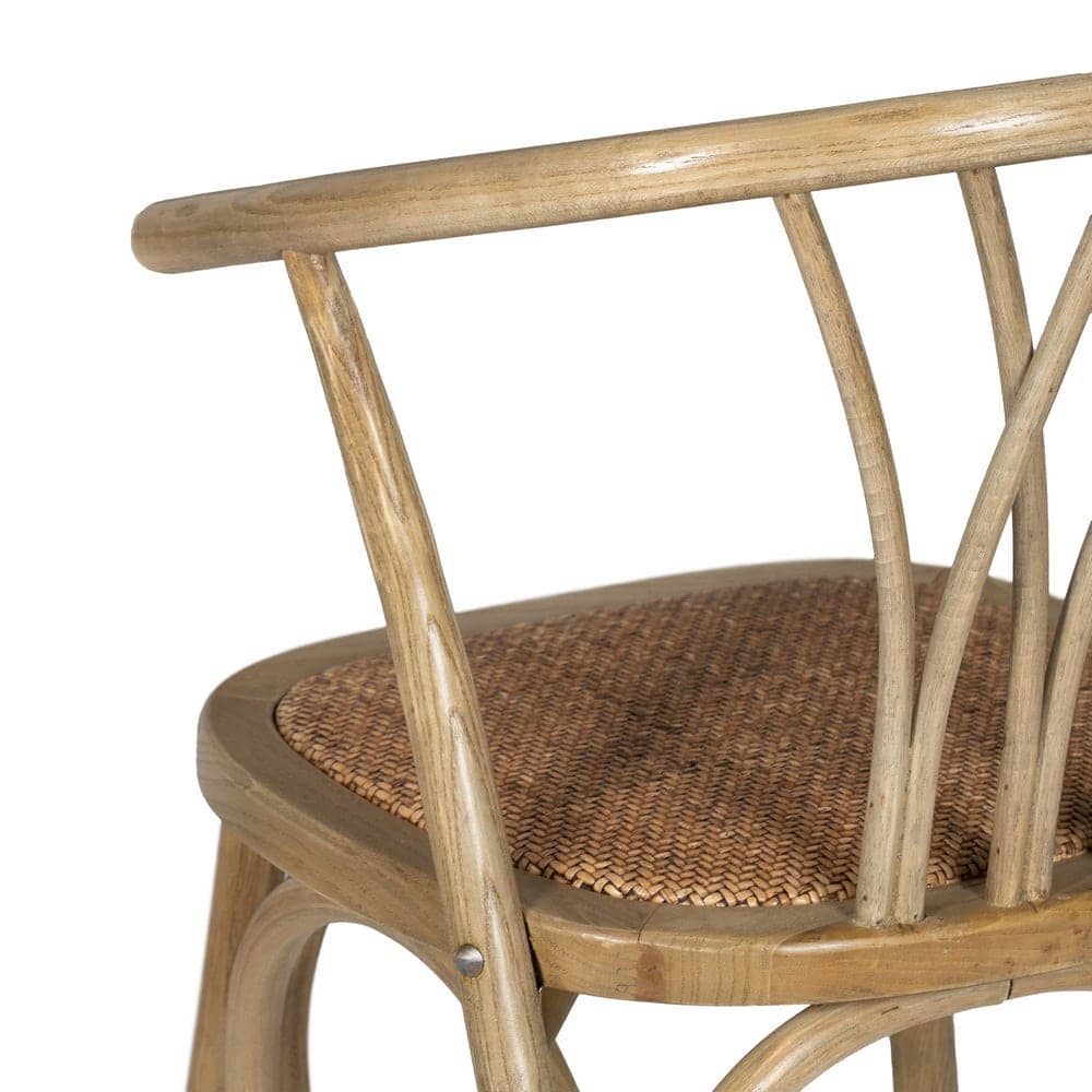 Silla Remington Marrón de Madera de Olmo y Ratán con Reposabrazos - Elegante y Cómoda para tu Hogar - Imagen 10