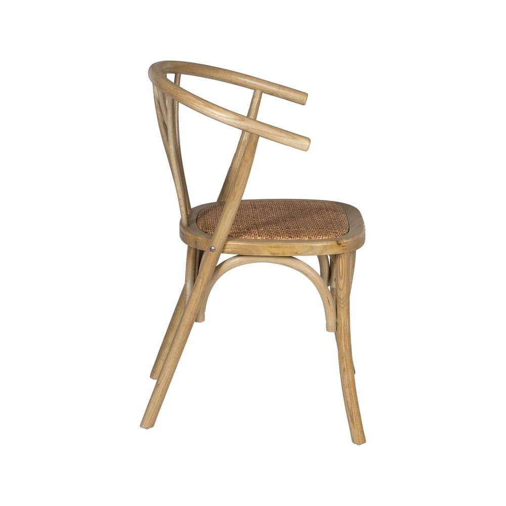 Silla Remington Marrón de Madera de Olmo y Ratán con Reposabrazos - Elegante y Cómoda para tu Hogar - Imagen 2