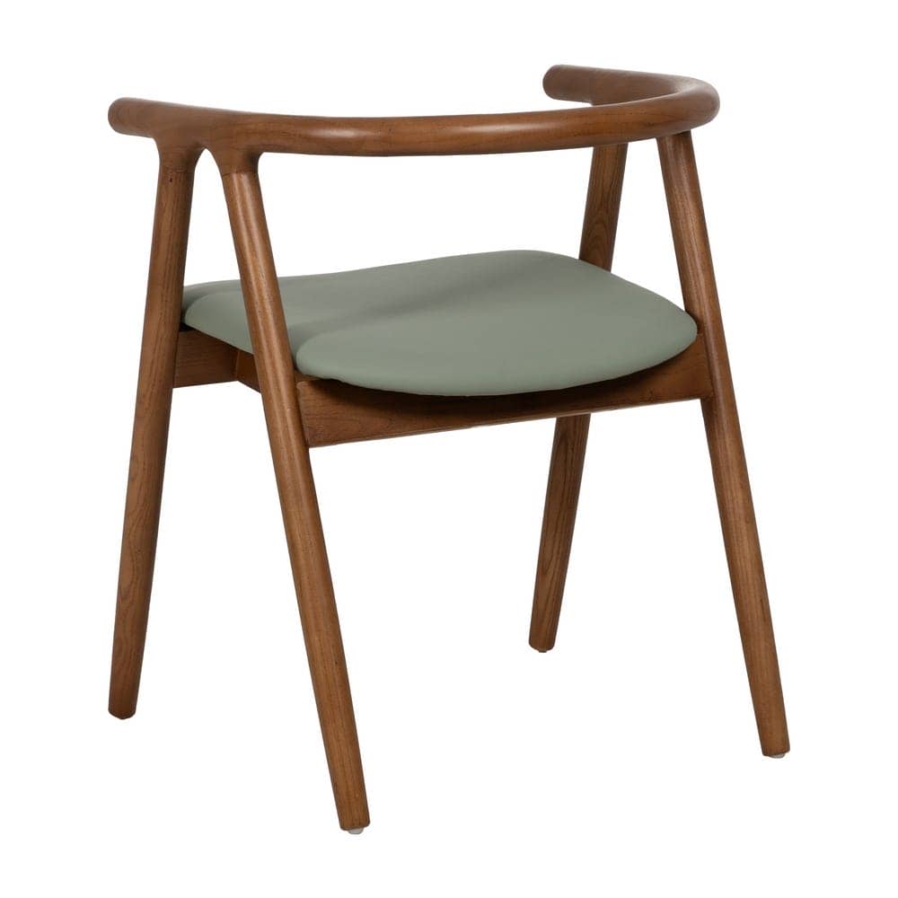 Silla Granth de Madera de Olmo Clásica y Elegante con Asiento en Simil Piel Verde - 71 cm, Confort y Estilo para tu Hogar - Imagen 3