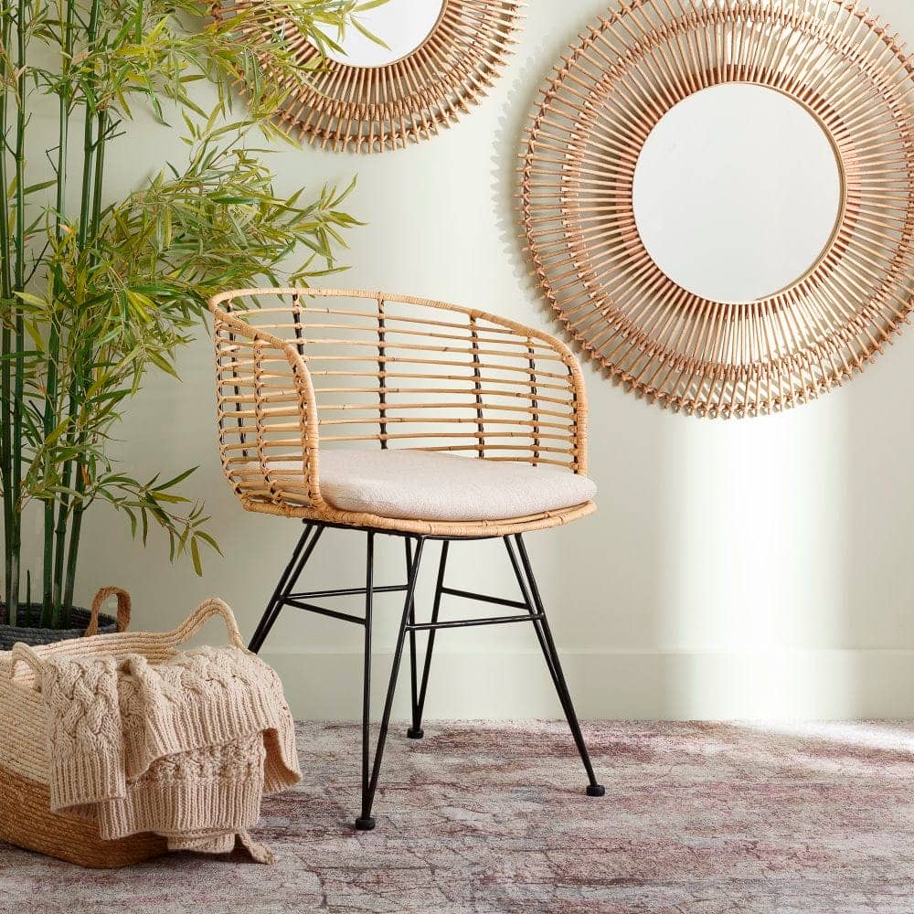 Silla Natural con Cojín Negro Desenfundable - Diseño Elegante y Funcional de 77 cm para Comedor, Salón y Oficina - Imagen 9