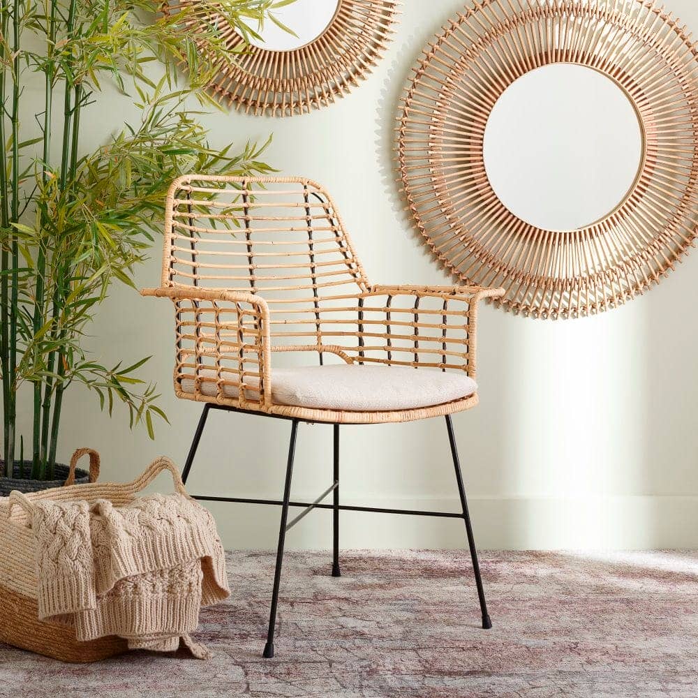 Silla Natural con Cojín Negro Desenfundable - Diseño Rústico y Moderno, 86 cm, Ideal para Comedor y Sala de Estar - Imagen 9