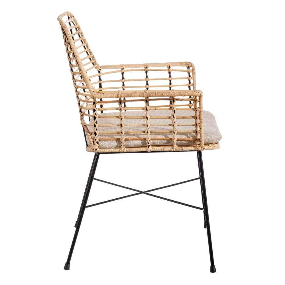 Silla Natural con Cojín Negro Desenfundable - Diseño Rústico y Moderno, 86 cm, Ideal para Comedor y Sala de Estar - Imagen 2