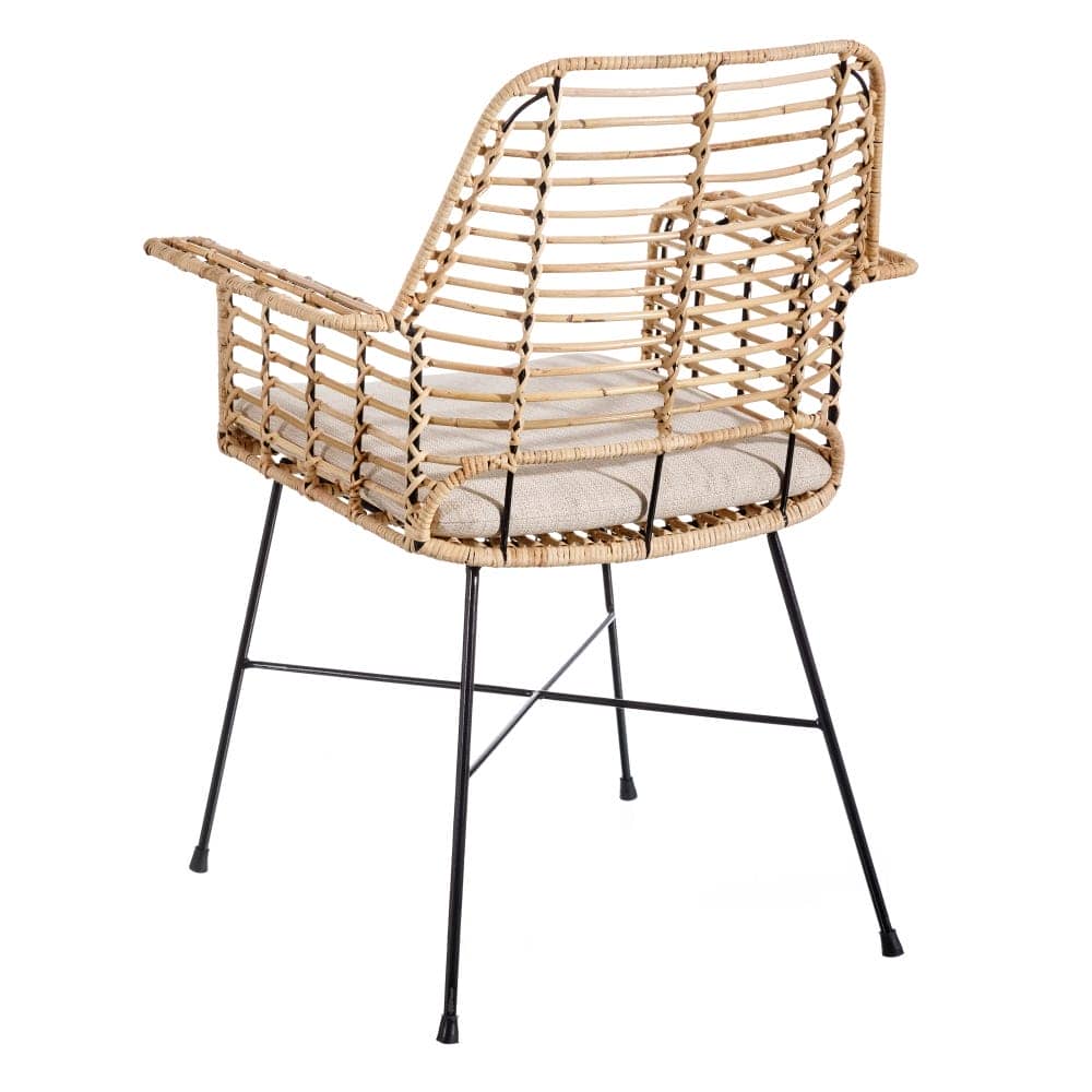Silla Natural con Cojín Negro Desenfundable - Diseño Rústico y Moderno, 86 cm, Ideal para Comedor y Sala de Estar - Imagen 3