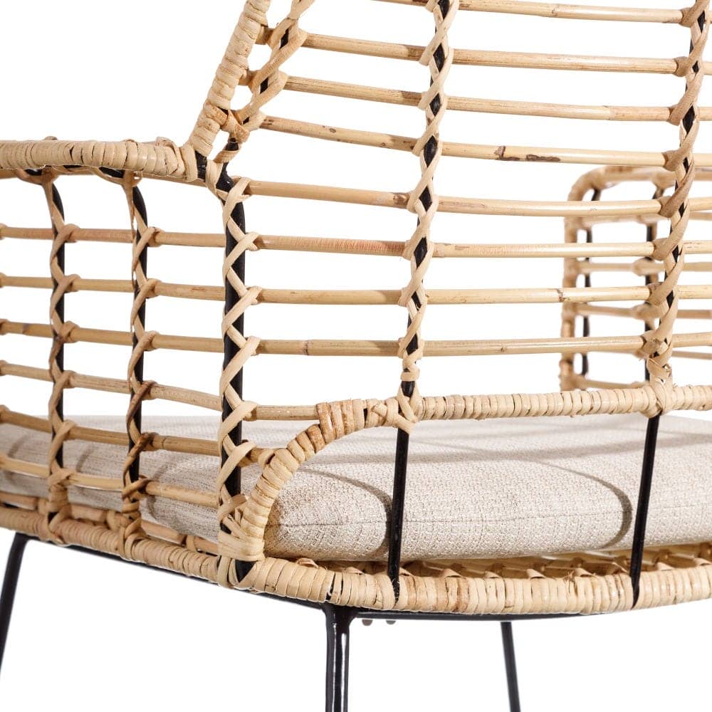 Silla Natural con Cojín Negro Desenfundable - Diseño Rústico y Moderno, 86 cm, Ideal para Comedor y Sala de Estar - Imagen 8