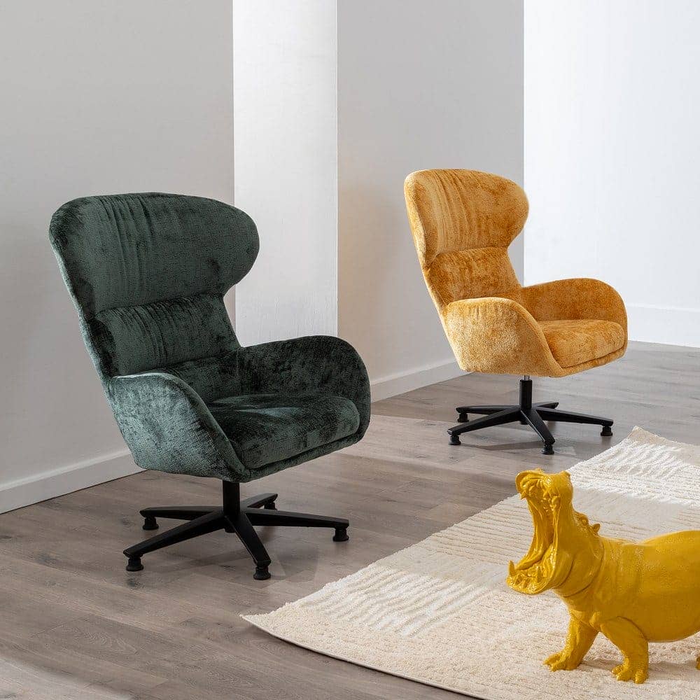 Sillón Giratorio Mostaza de Tejido y Metal - Diseño Ergonómico y Moderno (104,5 cm) para Salones y Despachos - Imagen 2