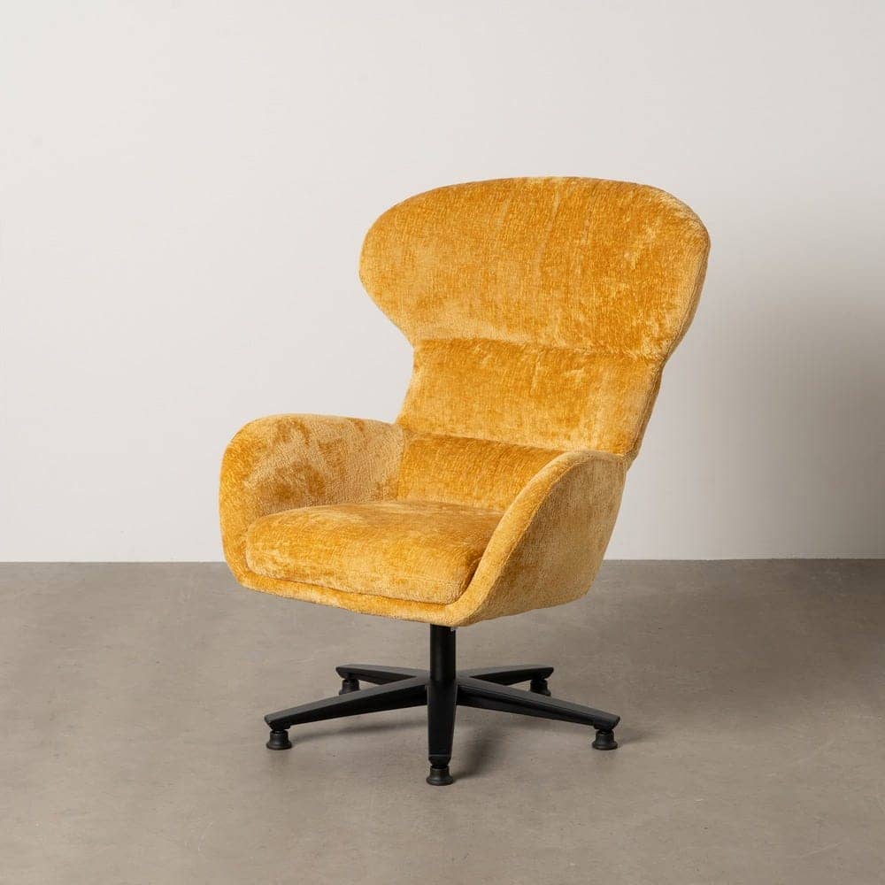Sillón Giratorio Mostaza de Tejido y Metal - Diseño Ergonómico y Moderno (104,5 cm) para Salones y Despachos - Imagen 3