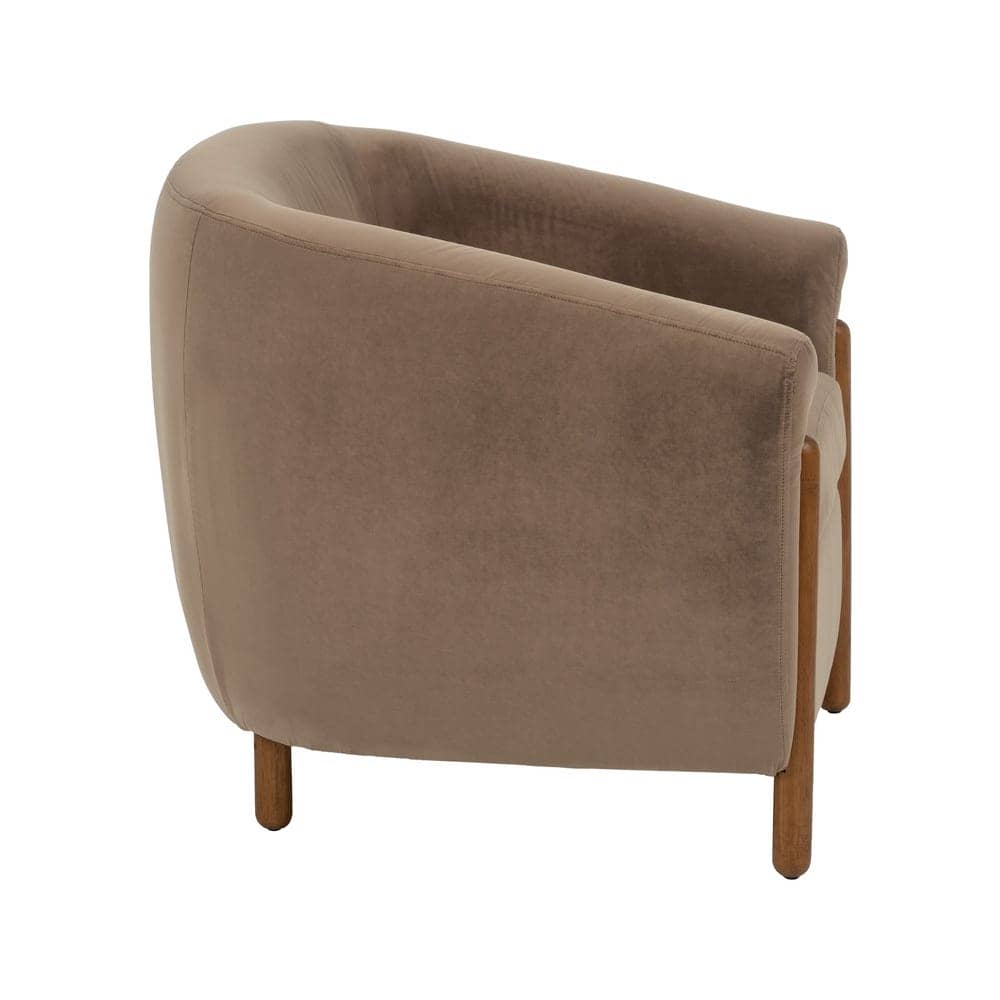 Sillón Taupe Tejido de Terciopelo y Madera para Salón - 87 cm, Diseño Sofisticado y Confortable - Imagen 2